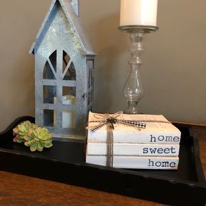 Hand stamped book stack - home sweet home